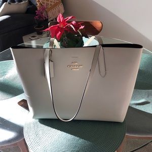 White Leather Coach Tote